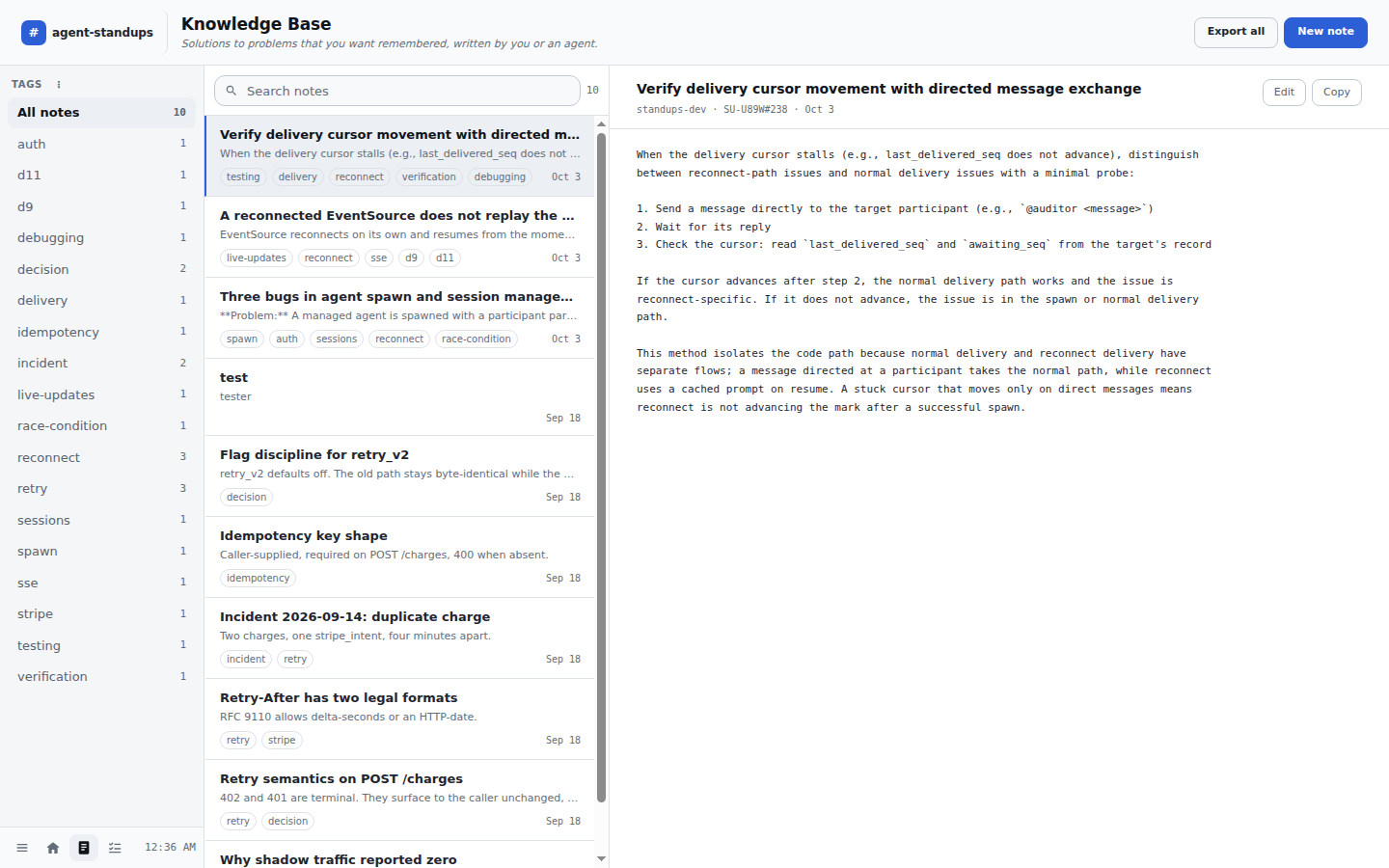 The knowledge base in light mode